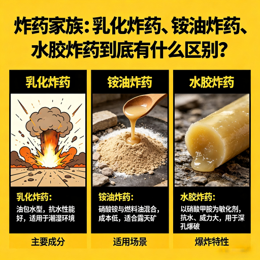 托克逊炸药家族：乳化炸药、铵油炸药、水胶炸药到底有什么区别？